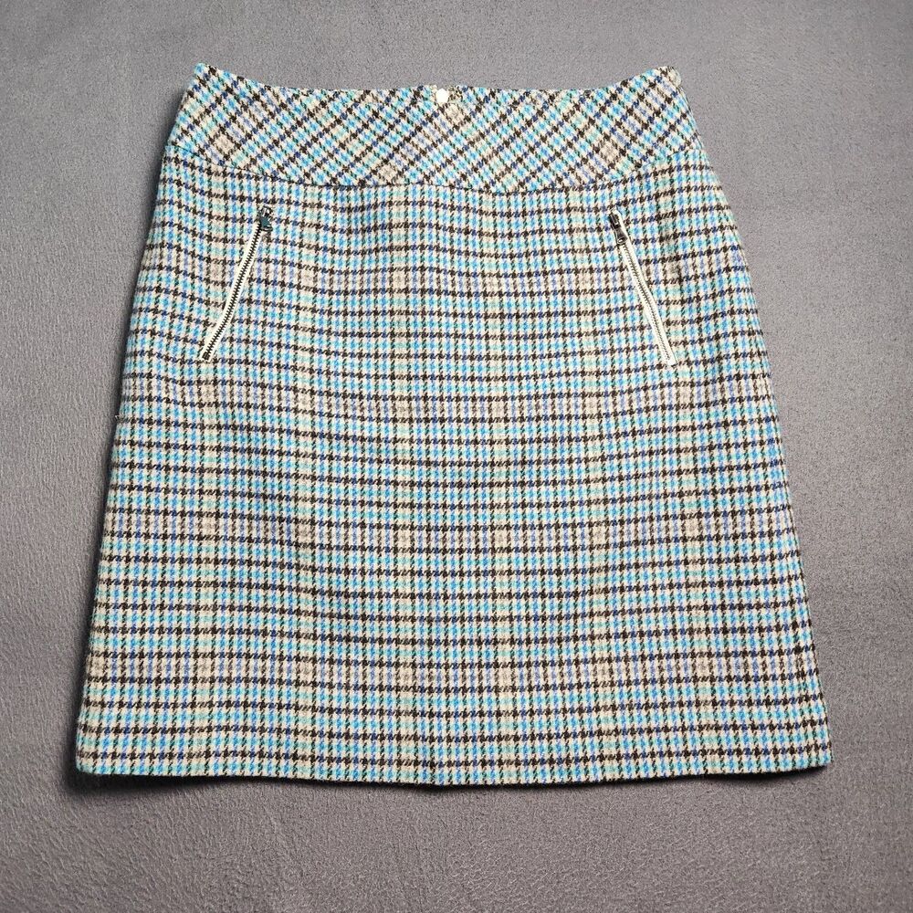 Talbots Women 2 Blue Herringbone Wool Blend Lined Pencil Skirt